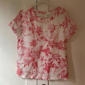Joie 100% Linen White Top with Red Vacation Print- Size 1X